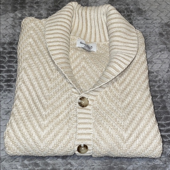 Men's Shawl Collared Sweater Cardigan - Goodfellow & Co‚ Cream. Size Medium - Picture 1 of 10